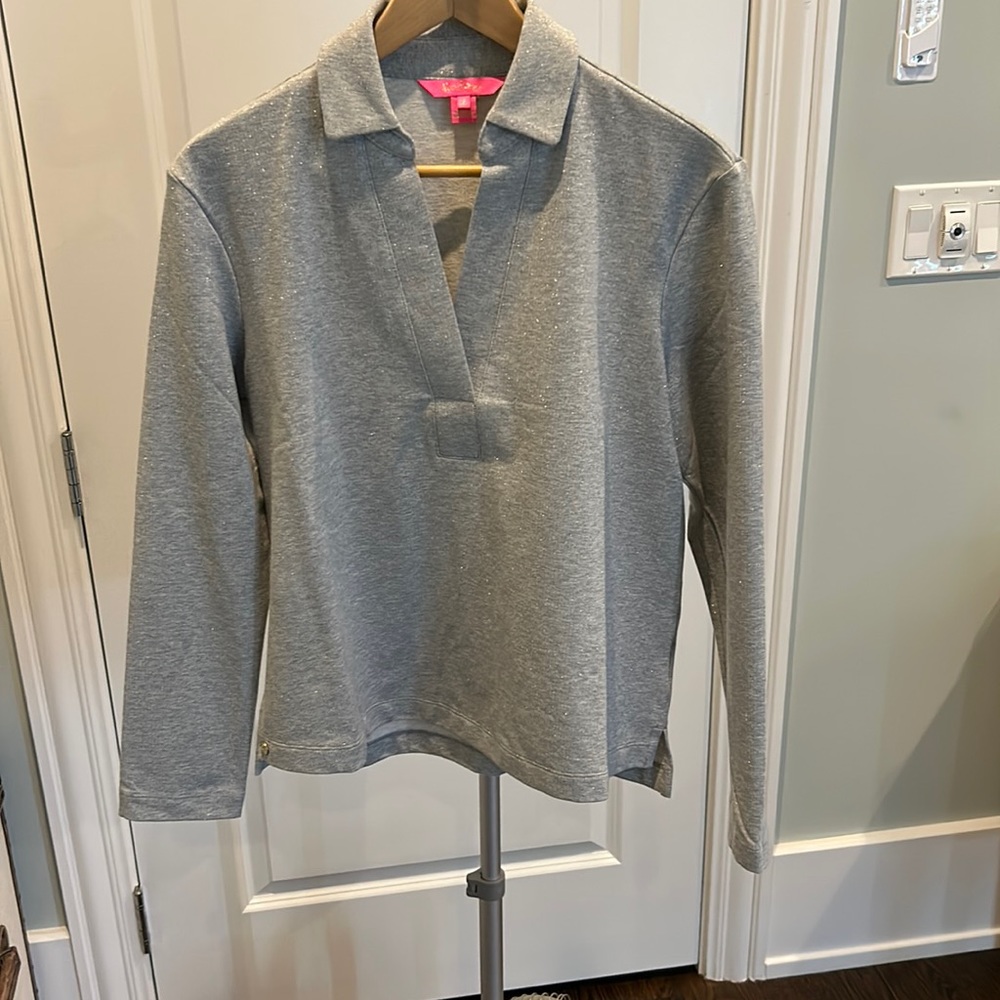 Lilly Pulitzer silver glitter long sleeve jersey tunic, sz small